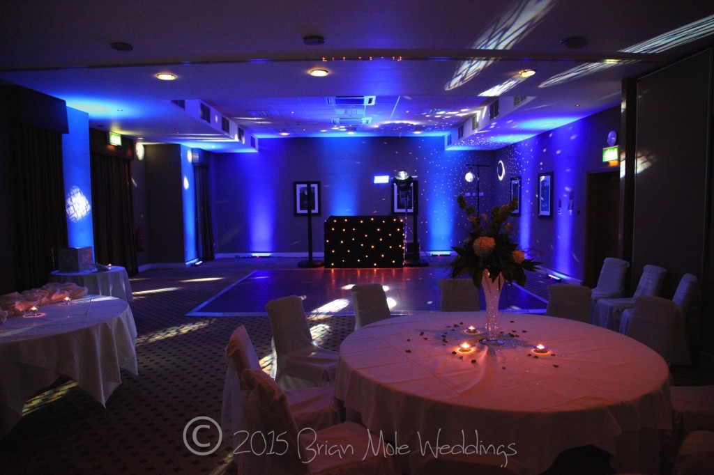 Wotton House wedding in The Evelyn suite in cool blue uplighting