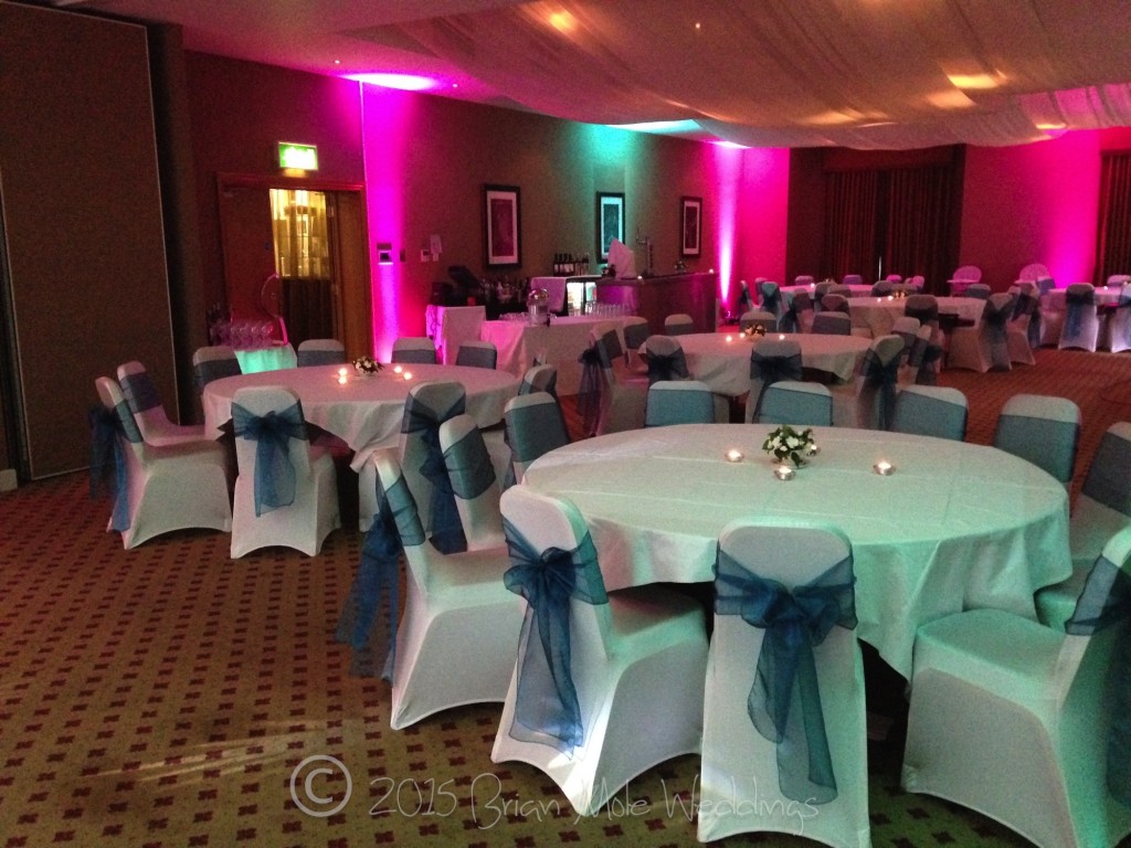 Wotton house wedding uplighting in the Evelyn suite with mood uplighting