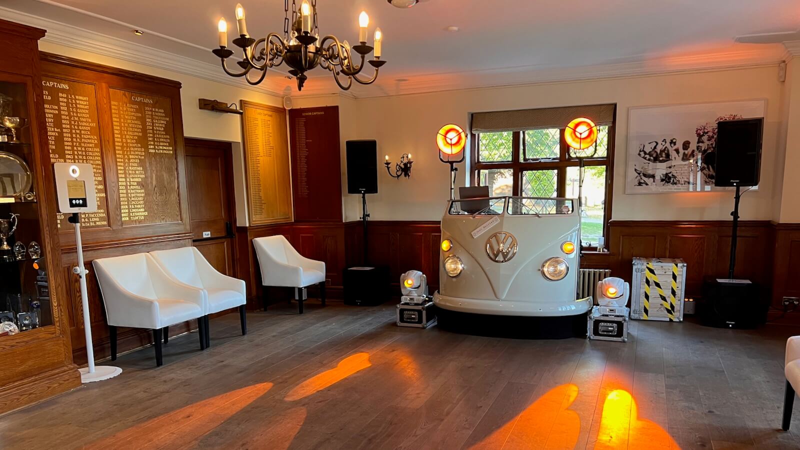 Martin and Kerry's wedding DJ system with VW DJ booth, Mannings Heath Wine and Golf Estate