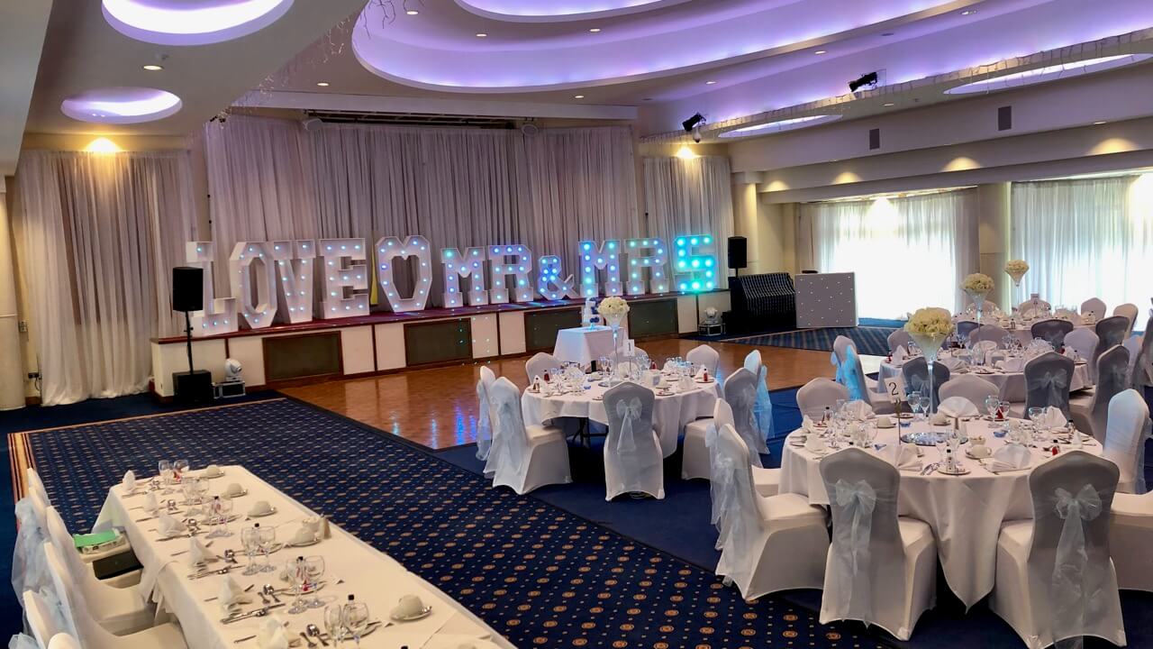 The National Suite set for the Wedding Breakfast at the East Sussex National