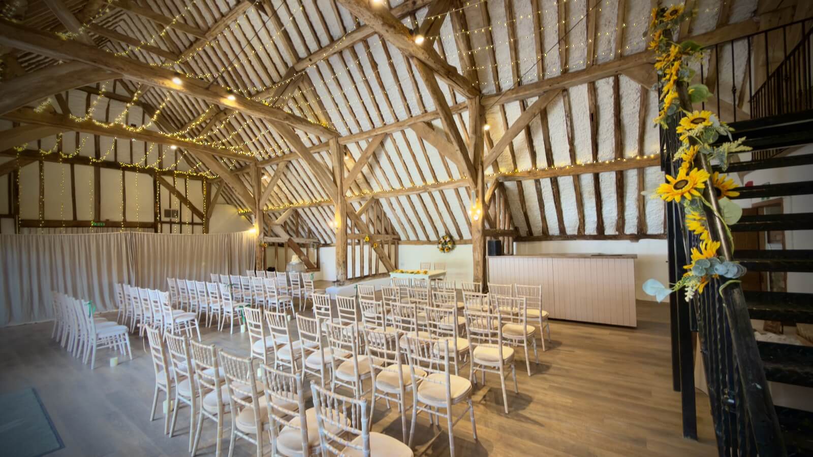 Ellie-May & Dan - Fitzleroi Barn set for the ceremony, 18th April 2026