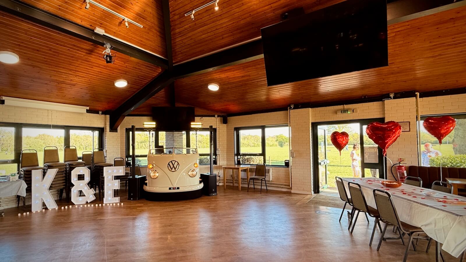 Finn and Katie's first wedding anniversary party at Edenbridge Rugby Club 25th April 2026, DJ Brian Mole with the awesome VW DJ booth