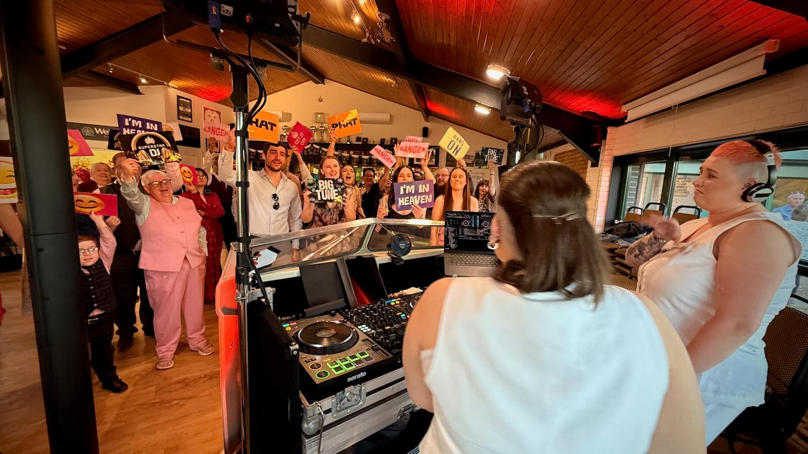 Finn and Katie's first wedding anniversary DJ battle and party at Edenbridge Rugby Club, DJ Brian Mole