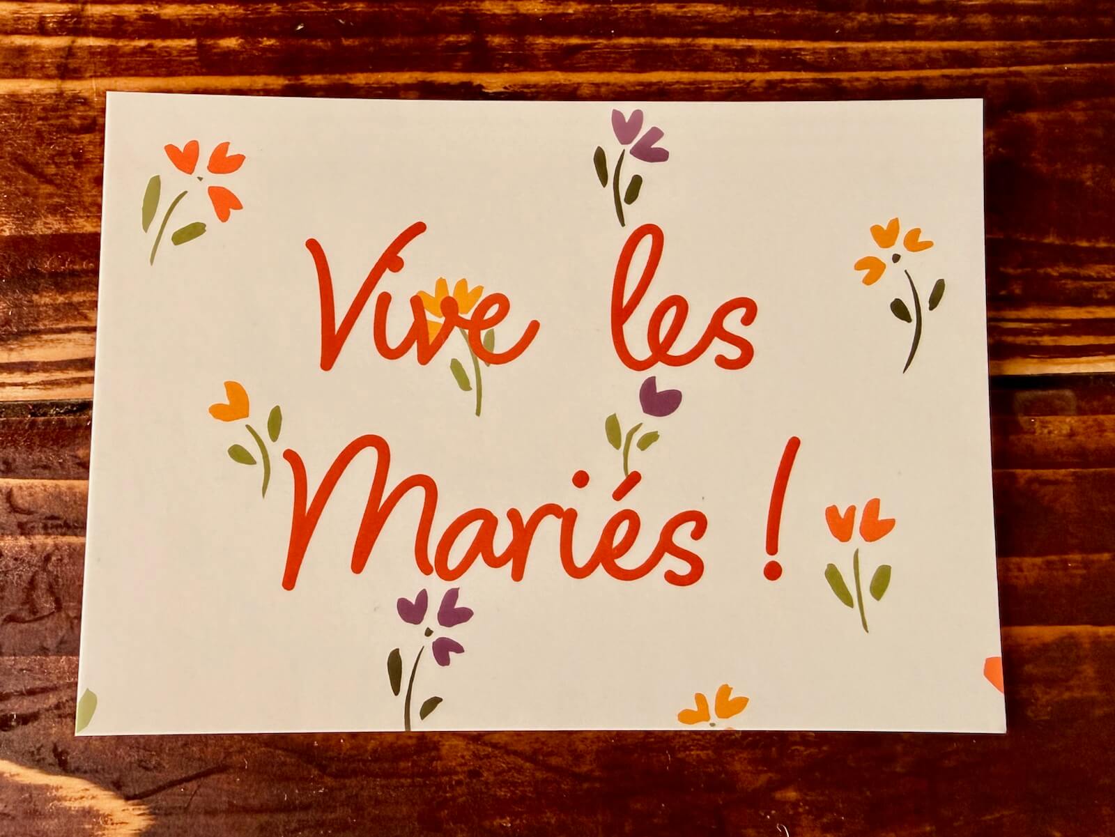 Florine & Peter, wedding cards at Ufton Court - vive les mariés