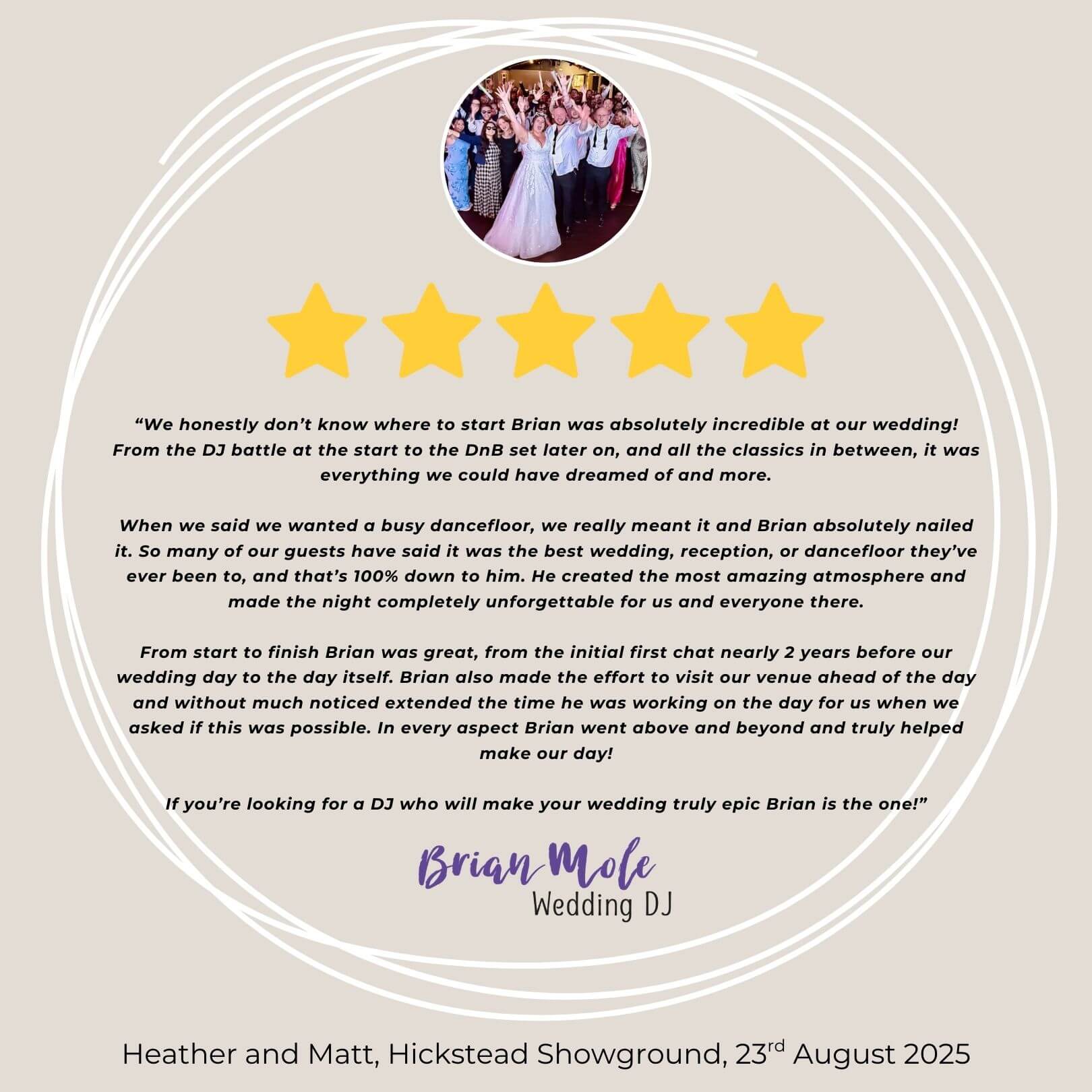 google review from Heather and Matt for DJ Brian Mole