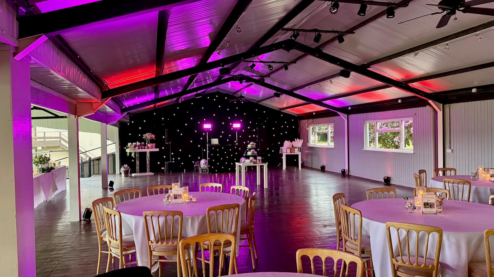 Heather and Matt - 23rd August 2025 - Hickstead wedding, the Beethoven Suite with my black starlight DJ booth, and awesome Pioneer Pro Audio Sound system