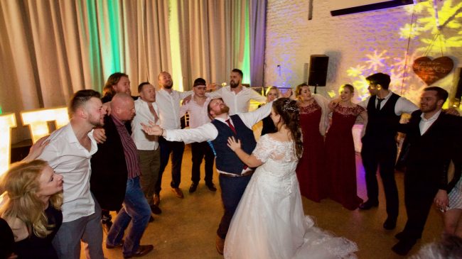 Bride and groom dancing at Field Place Barn