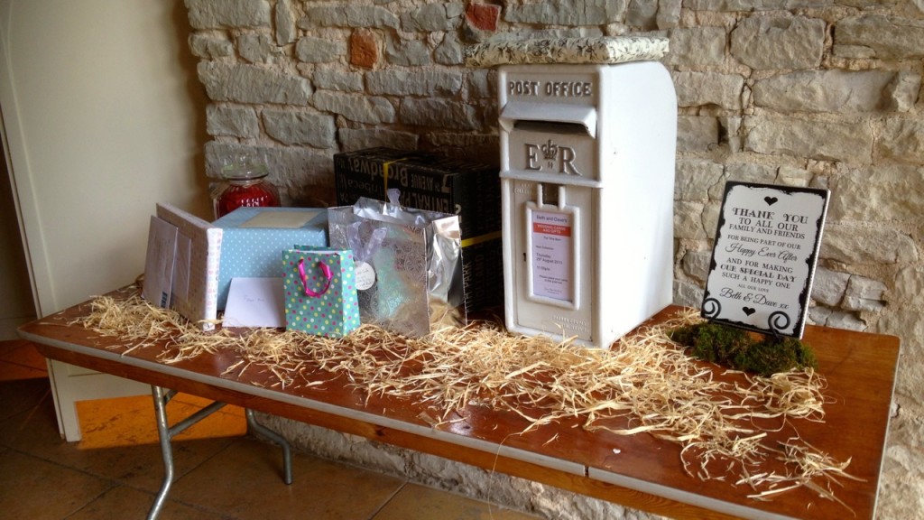 Post box at Tithe Barn wedding