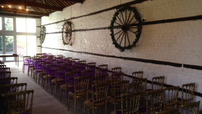 little barn set up for a wedding ceremony