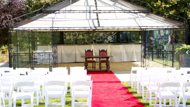 south lodge set for outdoor wedding ceremony