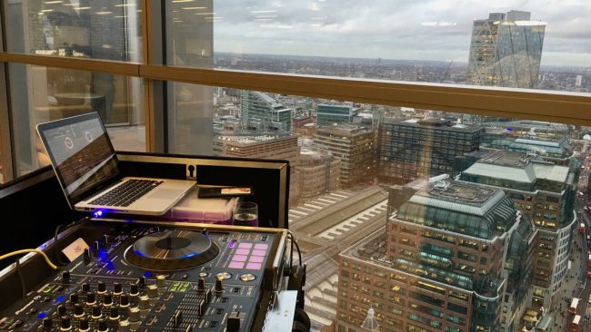 DJ Brian Mole's view from the decks at Salesforce's party in the City of London
