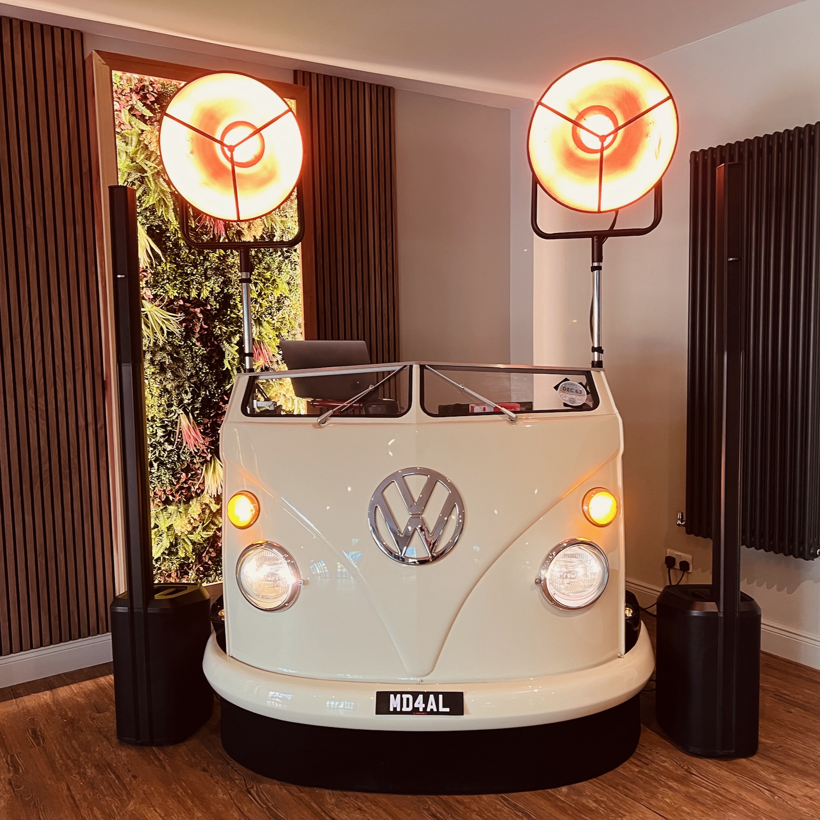 my vw dj booth at two woods estate for Alex and Mark's wedding