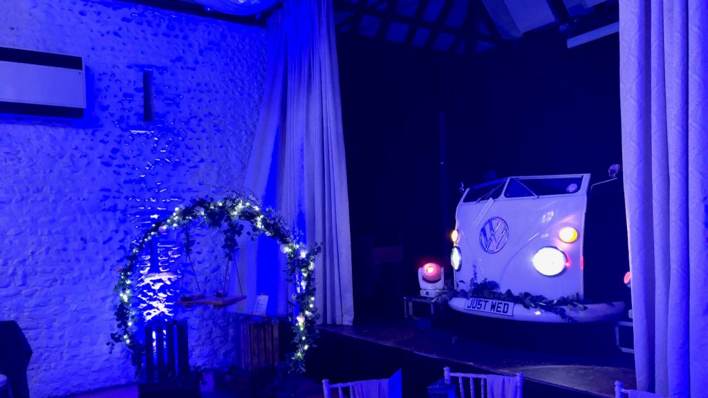 my VW DJ booth on stage at Field Place