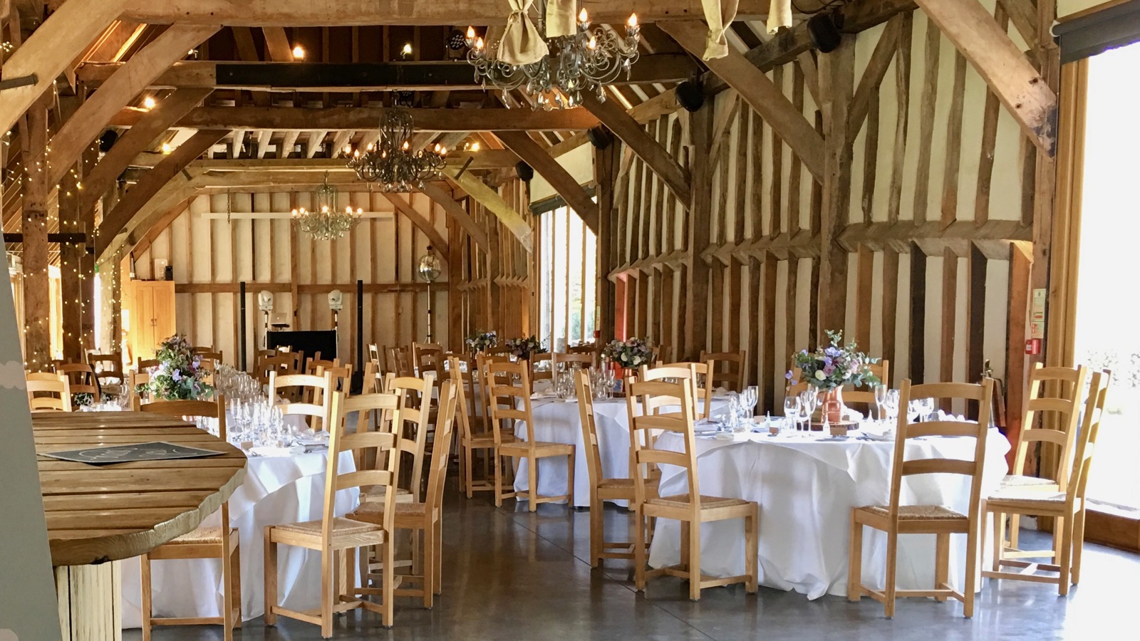 the threshing barn set up for a wedding
