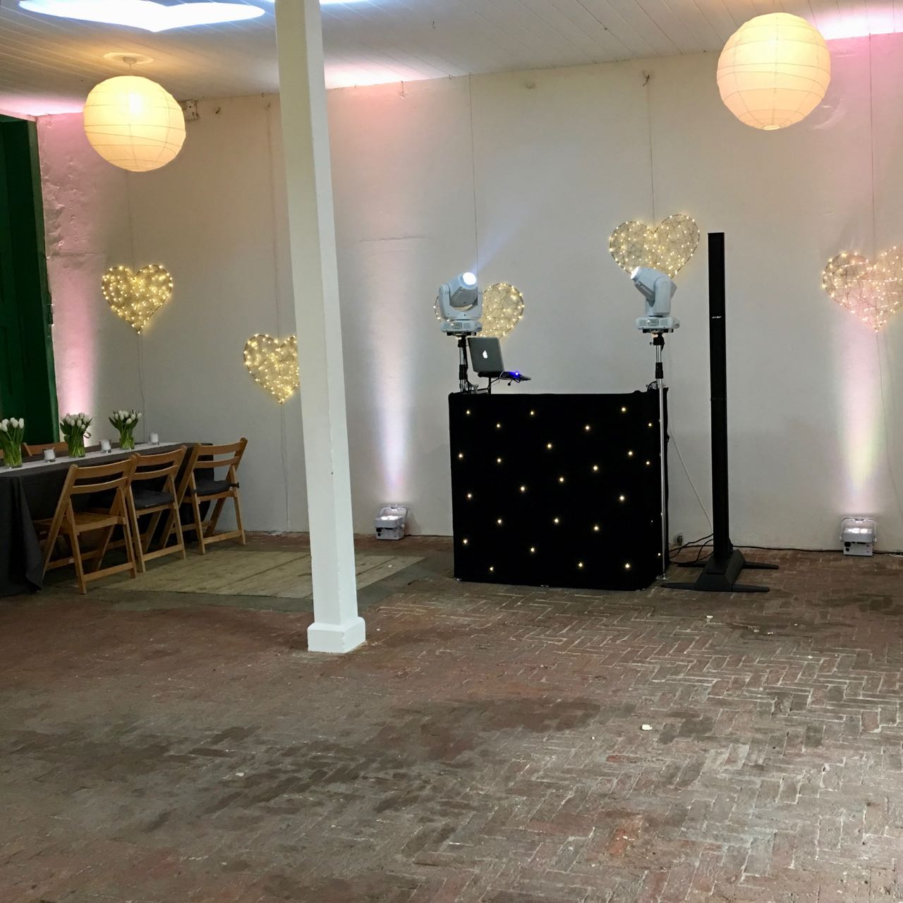 wedding disco all set in the Coach Store for the evening reception
