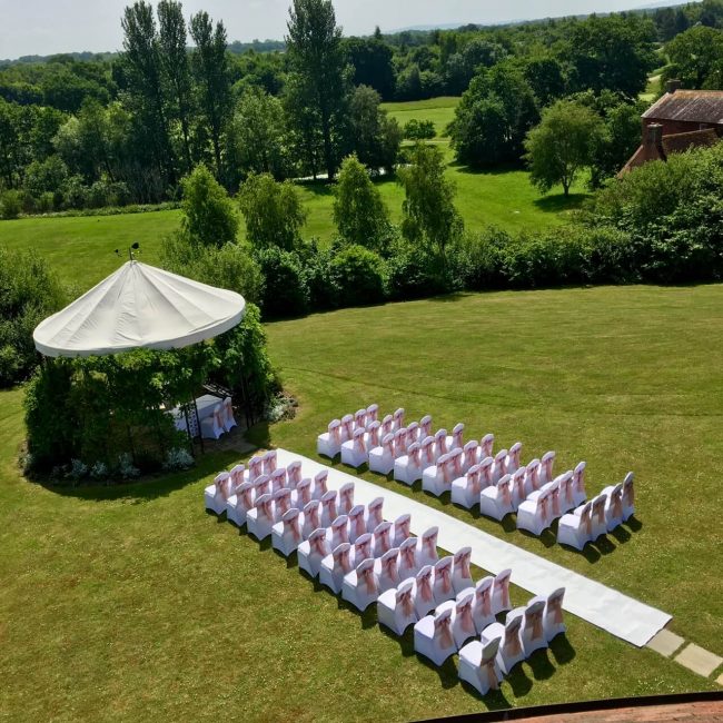 Outdoor ceremony set up for Rachel and Jonny at East Sussex National Hotel and Golf Resort