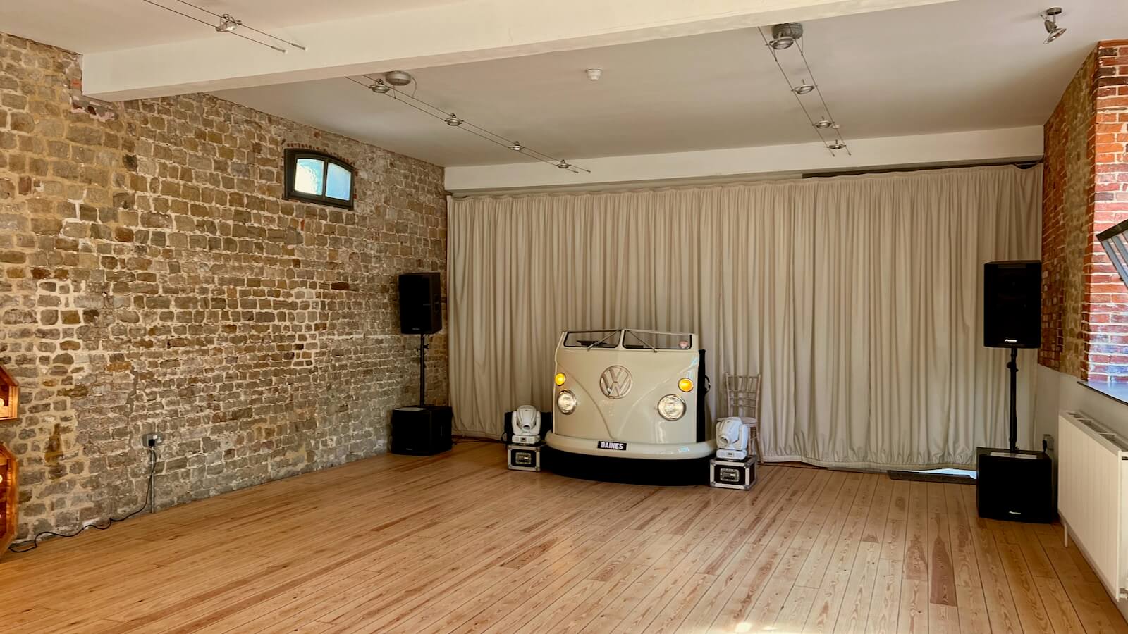 Brian Mole VW DJ booth at Cowdray Walled Garden, for Kelly and Wayne's wedding