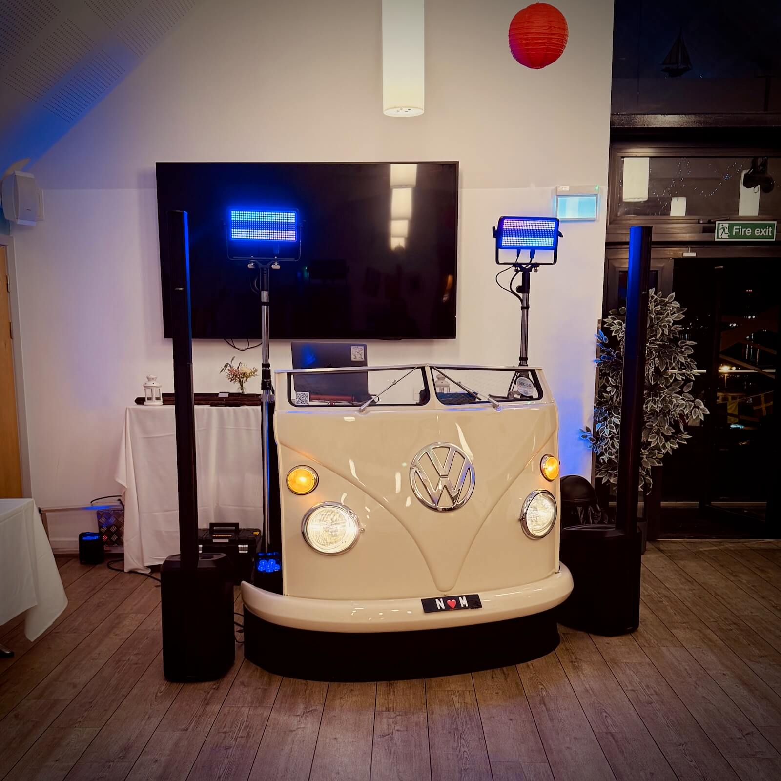 Naomi and Matty's wedding at Sussex Yacht Club Shoreham by sea, DJ Brian Mole - with my unique VW DJ booth