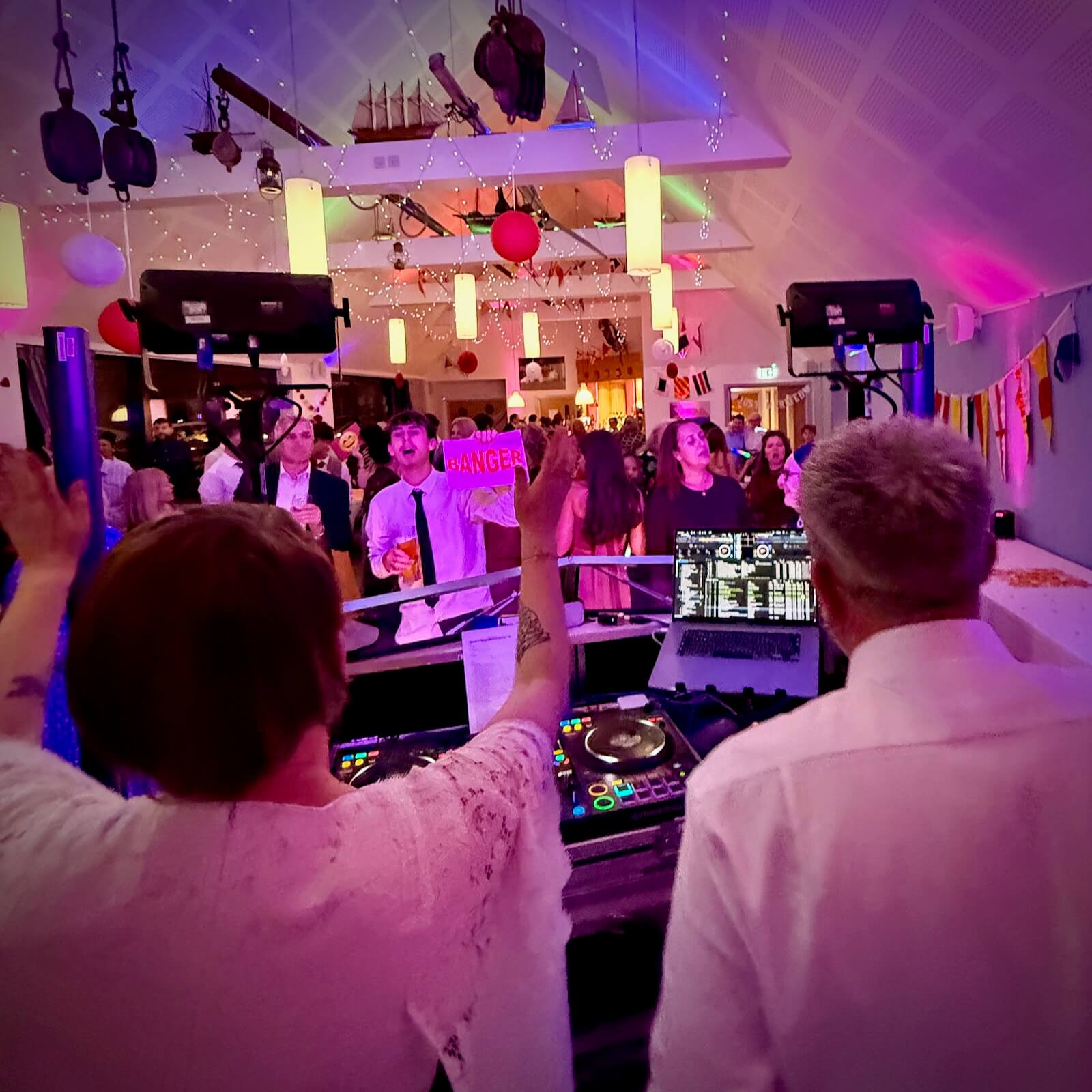 Naomi and Matty's wedding at Sussex Yacht Club Shoreham by sea, DJ Brian Mole - newlyweds DJ battle