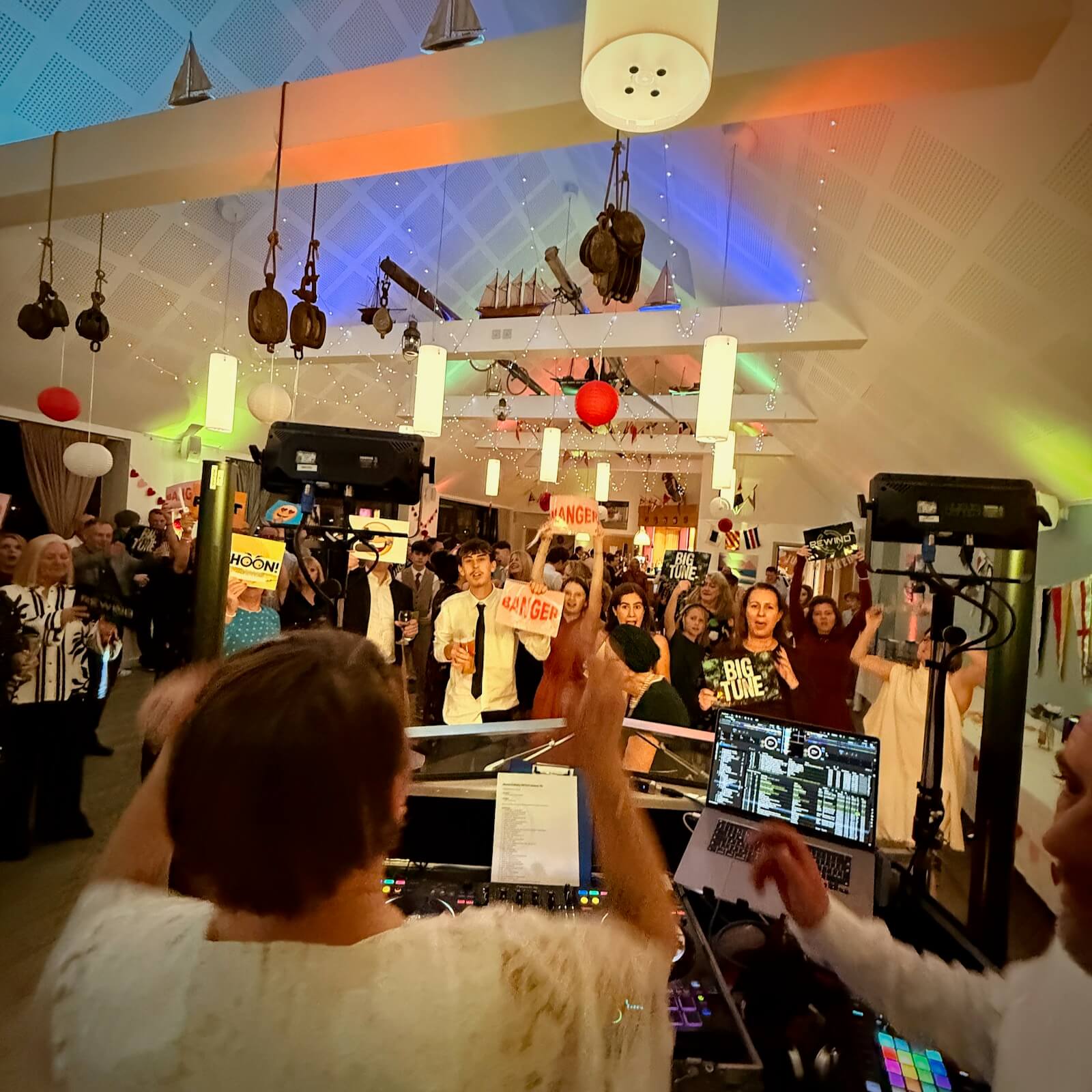 Naomi and Matty's wedding at Sussex Yacht Club Shoreham by sea, DJ Brian Mole - newlyweds DJ battle