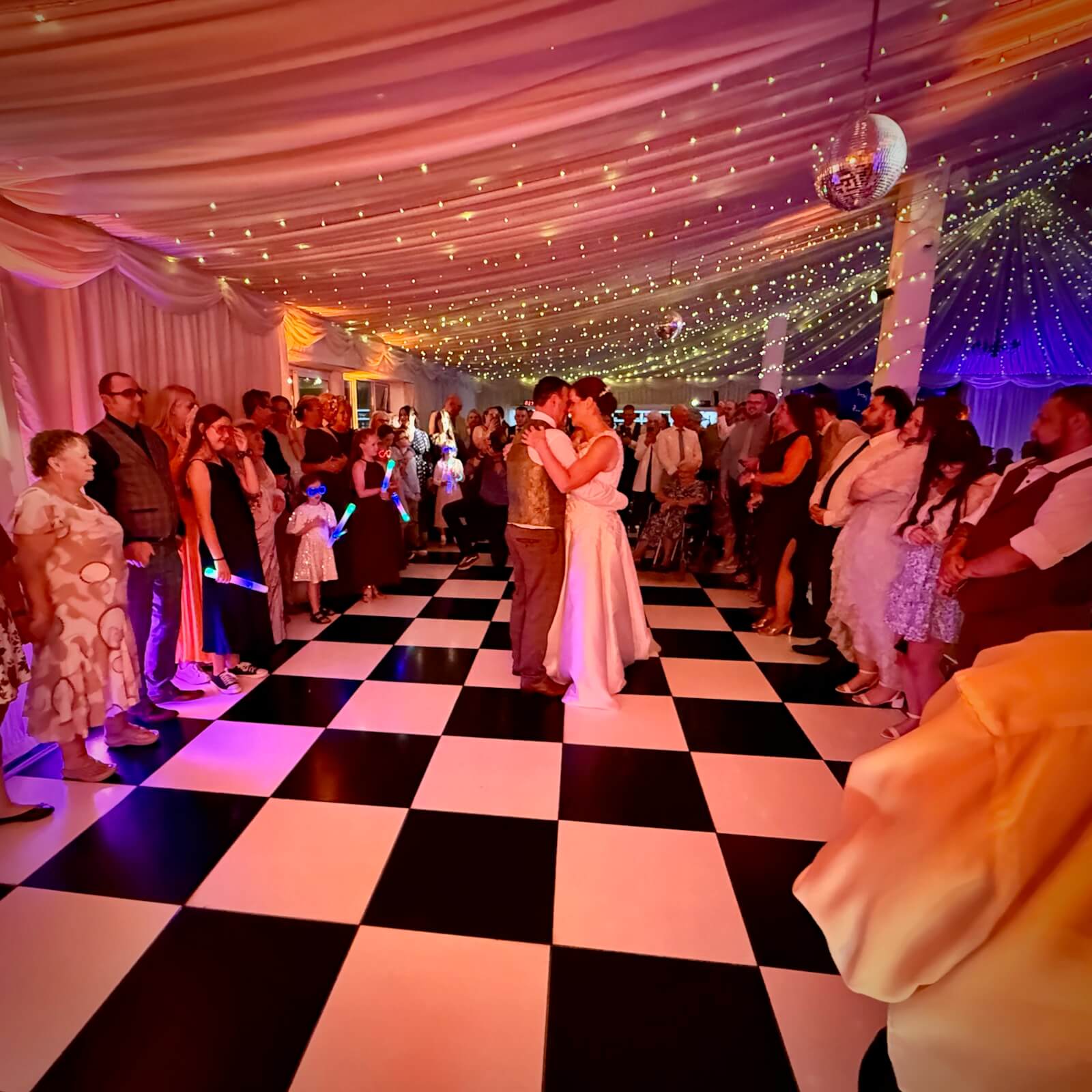 Selden Barns wedding DJ Brian Mole, Claire and Kevin's first dance with all their fab guests