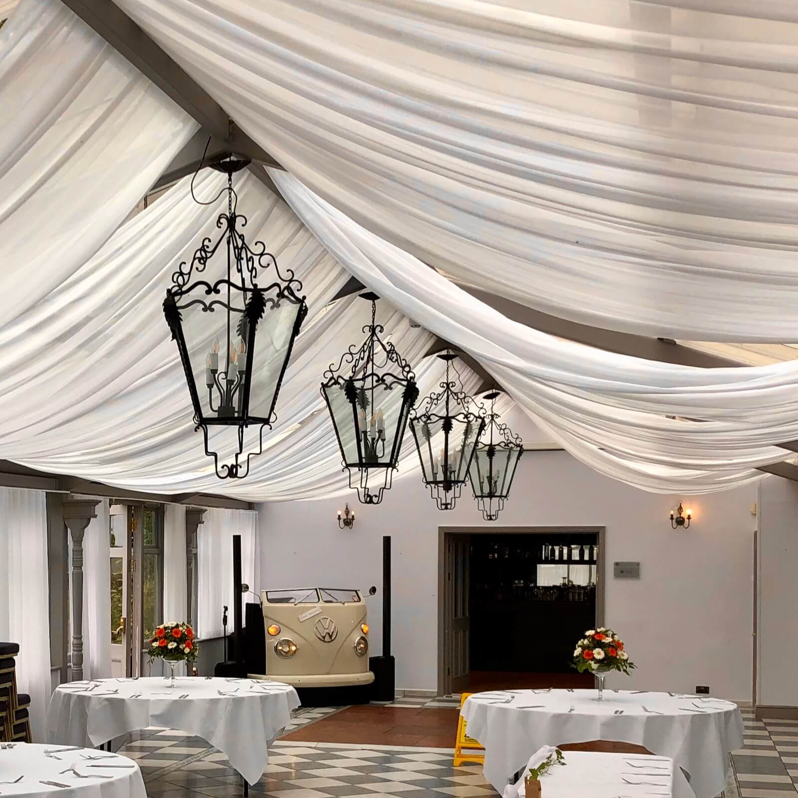 Stanhill Court wedding DJ Brian Mole with VW DJ booth