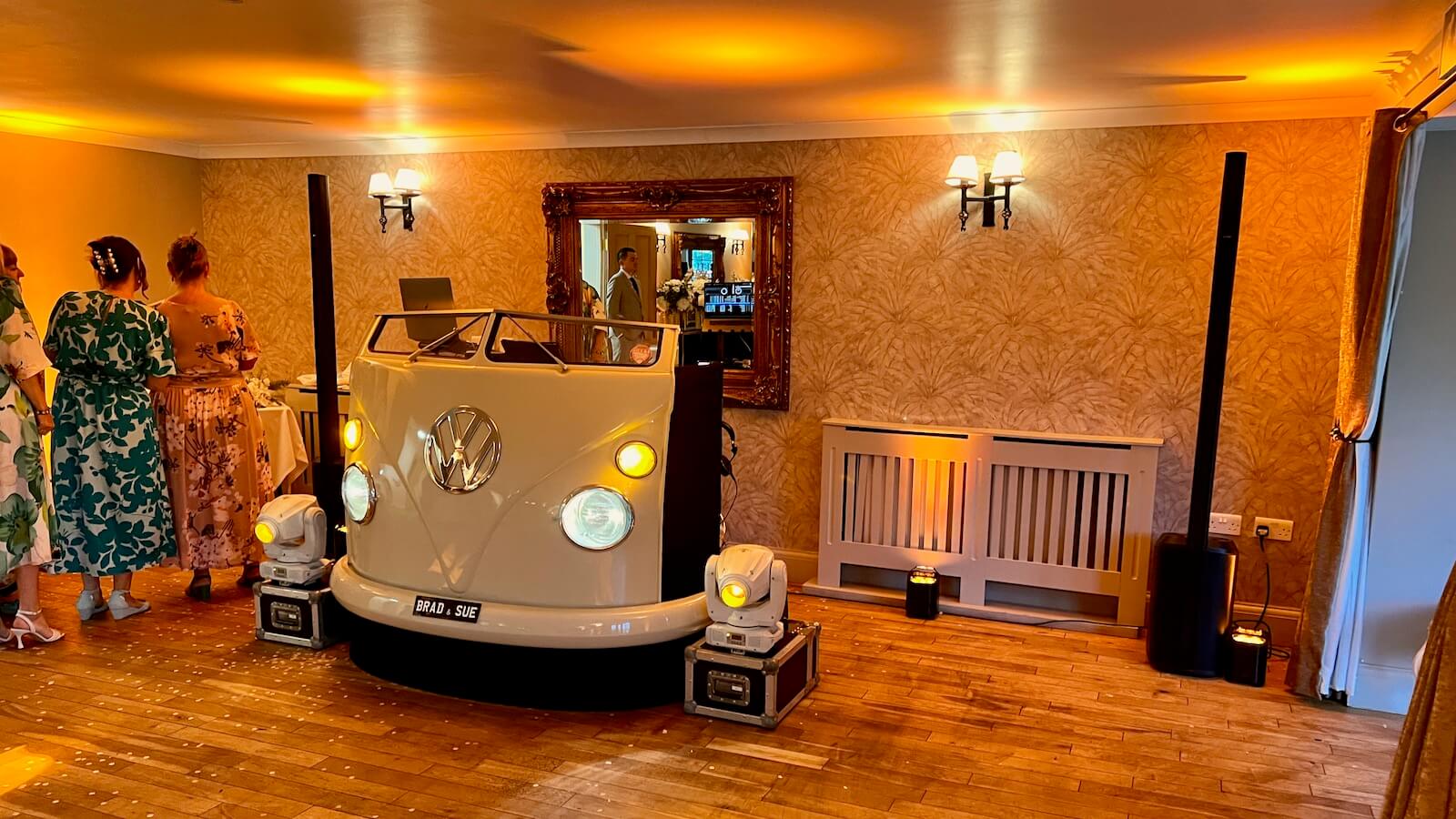 vw dj booth all set for a wedding party