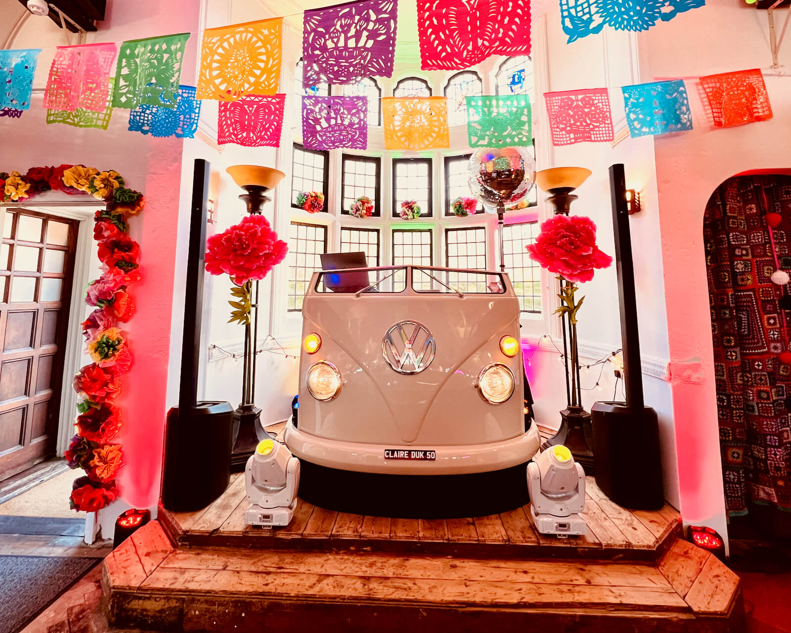 Brian's VW DJ booth at a funky 50th birthday party