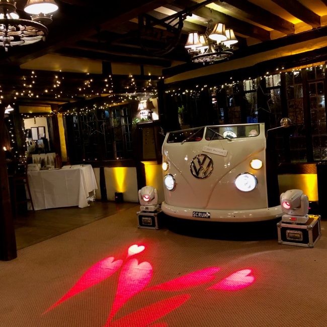 My amazing VW DJ booth all set and ready for James and Sarah's wedding party at The Crown Inn, Chiddingfold