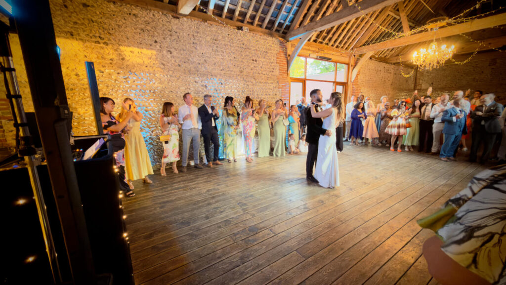 fern and josh's wedding at cissbury barns, fern and josh's first dance