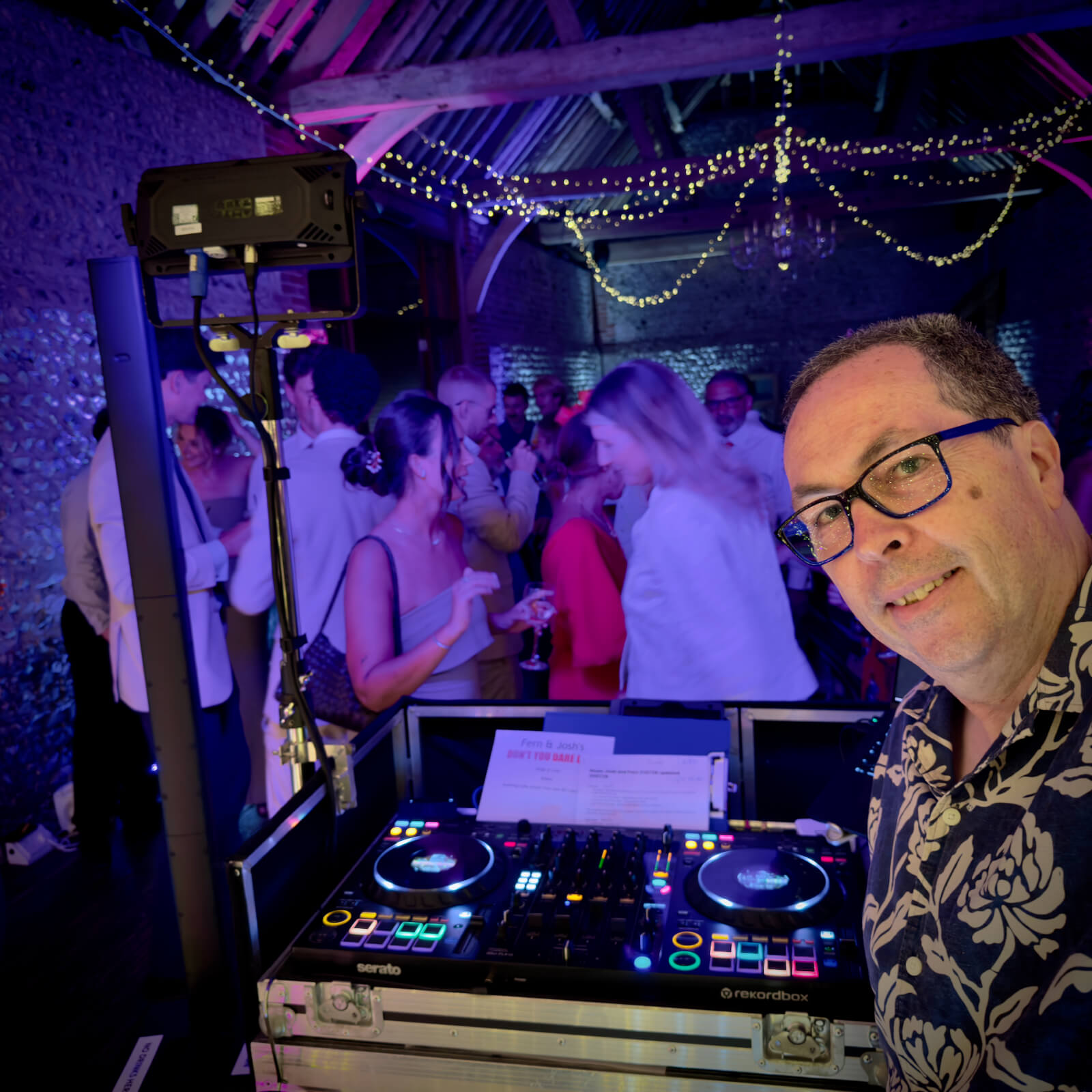fern and josh's wedding at cissbury barns, dj brian mole spinning the tunes
