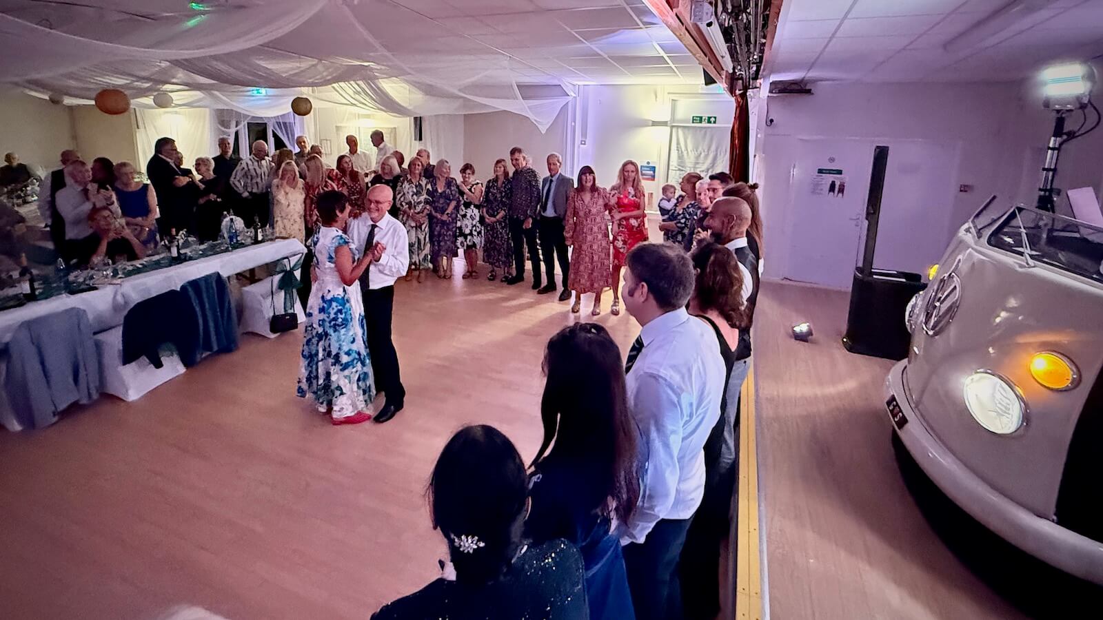 Gail and Simon's first dance for their wedding at Bramshaw Village Hall in the New Forest, 26th September 2026 with DJ Brian Mole and the VW DJ booth