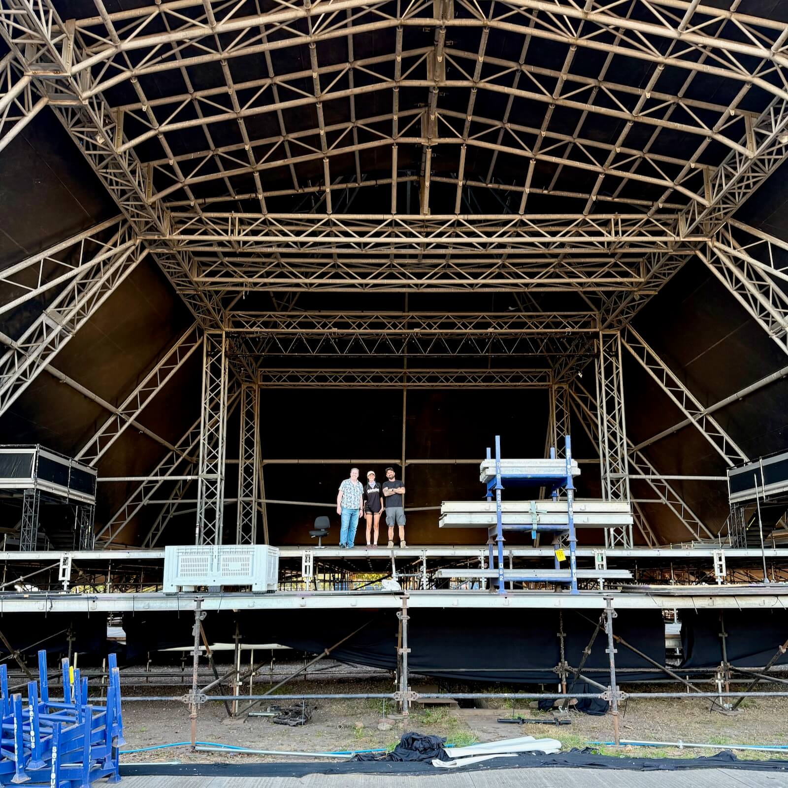 Louise, Brian and Ronnie at Glastonbury on the pyramid stage