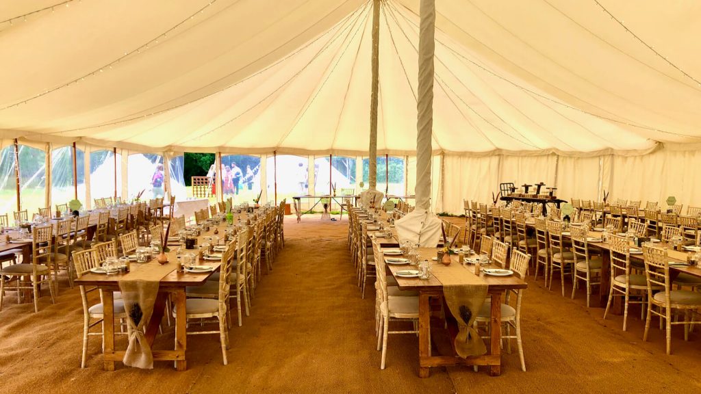 marquee set up for Caitlin and Sam's wedding