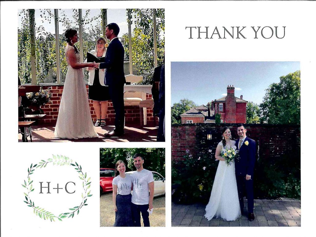 Hannah and Chris thank you card, 25th August 2021