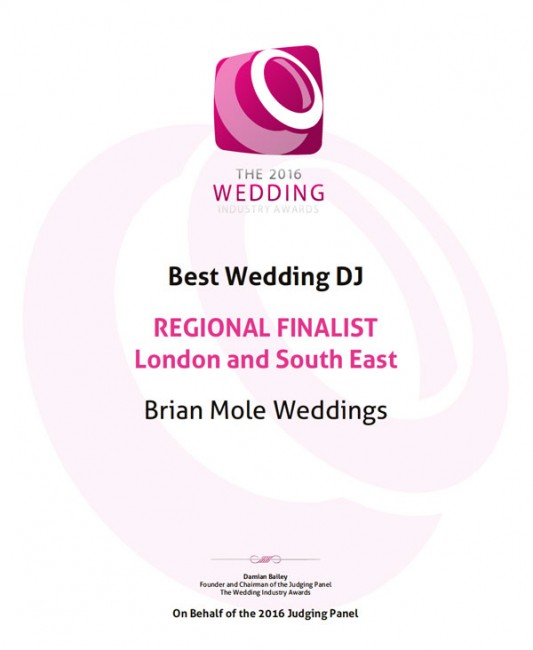 regional finalist, Best Wedding DJ, TWIA 2016