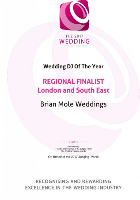 wedding industry awards 2017 best wedding dj london and the south east finalist